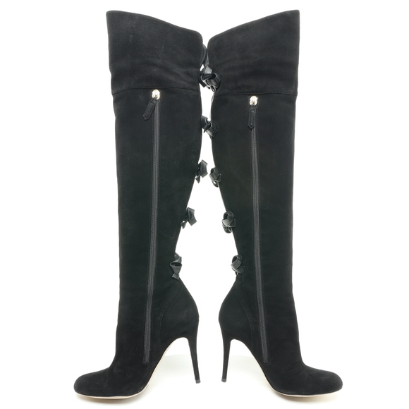 Valentino Bowtie Back Suede Leather OTK Over the Knee Boots Women EU 36.5 Black - Picture 9 of 13